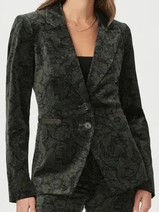 NEW MORRIS Co X PAIGE VELVET CHELSEA BLAZER 2-BUTTON FITTED TAILORED FLORAL sz S - Picture 1 of 11